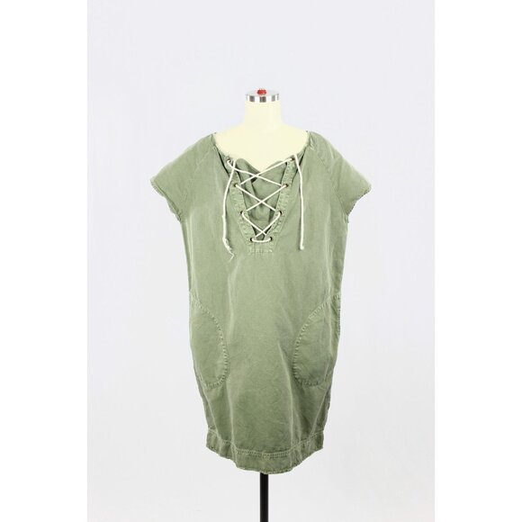 NILI LOTAN Green Cotton Canvas Lace Up Cocoon Shift Dress, Size S - Picture 1 of 12